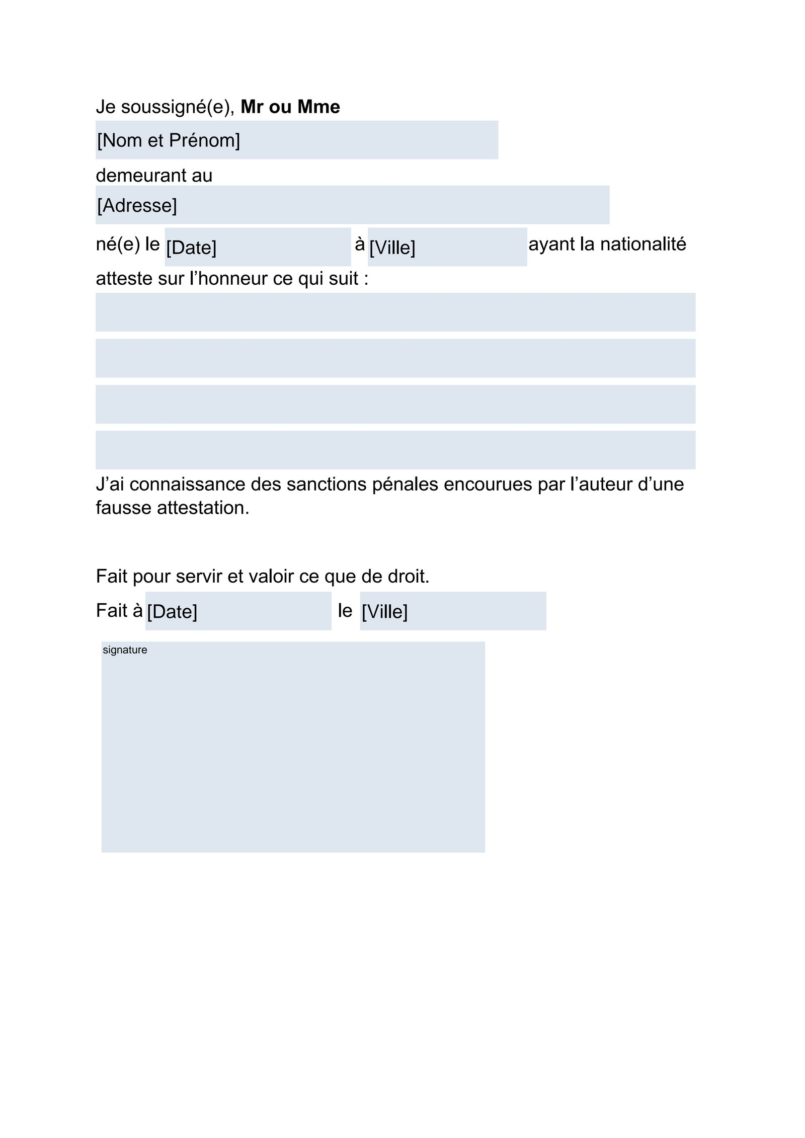 Illustration Attestation sur l’honneur
